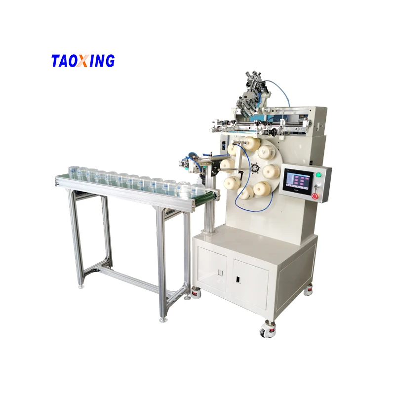 Multi function round disposable container cylindrical silk screen printing machine for PET PP plastic cup