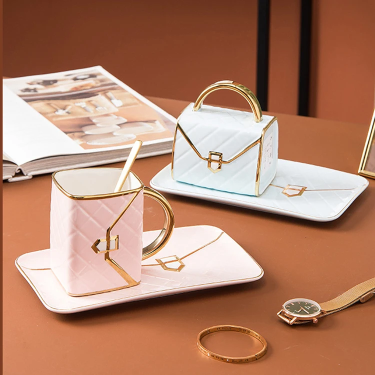 Ceramic Porcelain Creative Bag Shape Coffee Cup With Saucer Porcelain Tea Cup Set Nordic Unique Shape Coffee Cup And Saucer Set