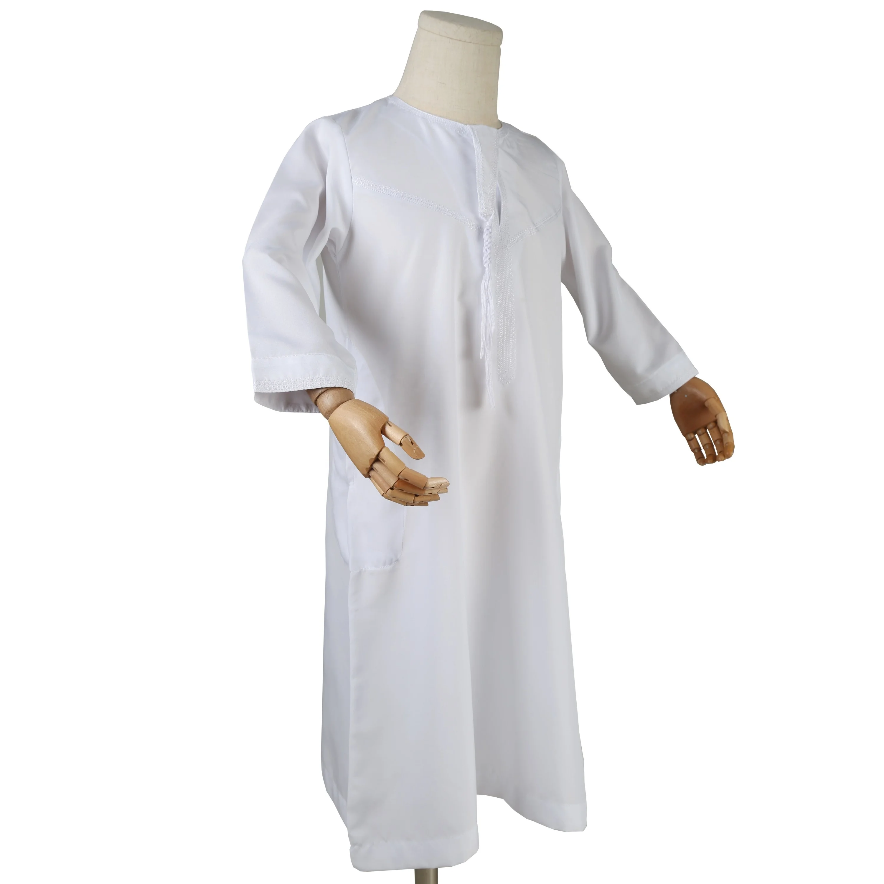 Embroidered Omani Style Long Sleeve Muslim Male Dress Kaftan Djellaba Jubbah Boy Islamic Clothing For Ramadan Eid Mubarak