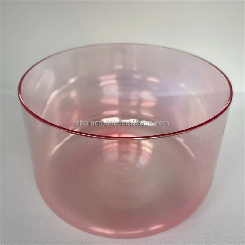 Изогнутая кварцевая Поющая чаша с розовым кристаллом с плоским дном, чаша для йоги