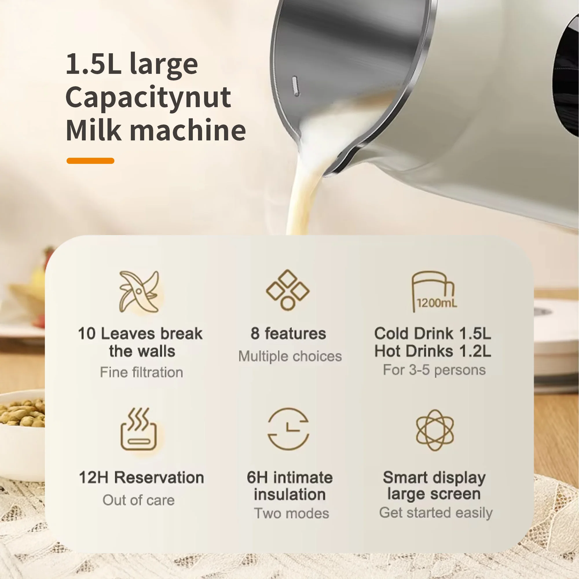 50 oz Nut Milk Maker with 10 Blades Baby Food Blender Touchscreen Controls 10 Blades Soy Milk Maker