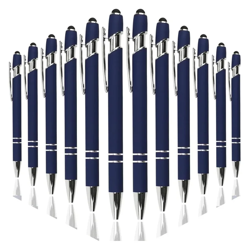 Custom Logo Metal Stylish Stylus Pen for Rainbow Rubberized Soft Touch Screens, 2 in 1 Stylus Ballpoint Pen 1.0 mm Black Ink
