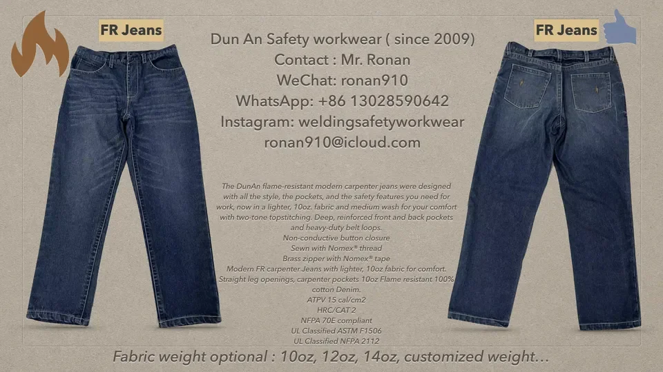 Reflective Jeans Flame Retardant Welding Safety Clothing  Men Work Cloth for Electric Eelding Workshop