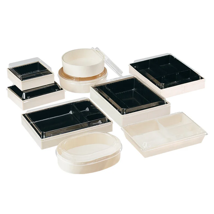 New Design Wood Food Package Box Biodegradable Sushi Pastry Boxes with Clear Cover Variety of Sizes Available