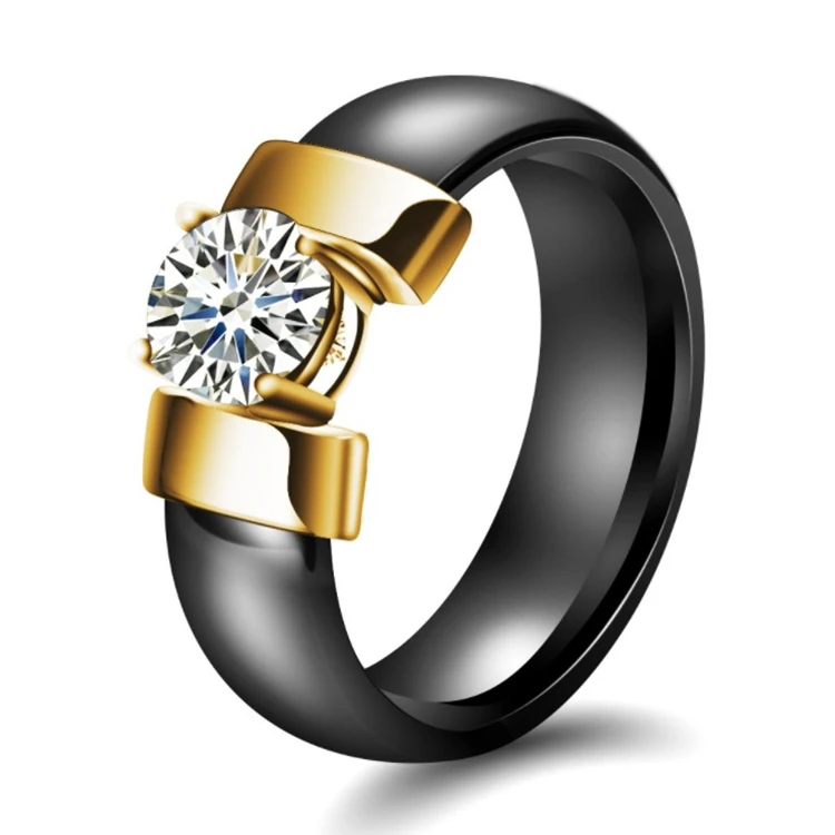2022 Yiwu new design ceramic rings black and white diamond ring hypoallergenic smooth fashion men ring