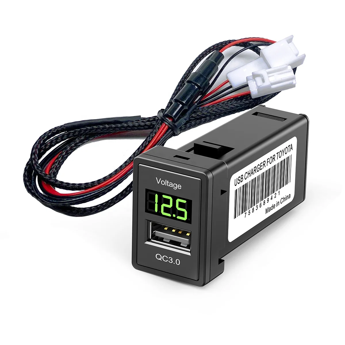 12V QC3.0 Car Charger with USB Quick Charge 3.0 Adapter with LED Voltage Display  For TOYOTA