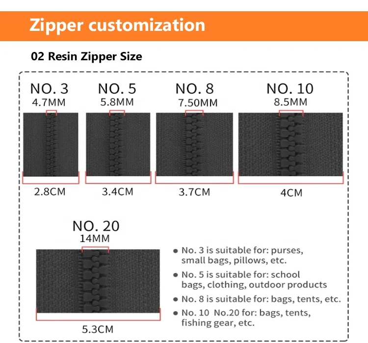 Jacket cremalleras plastic zipper 10 8 5 3 vislon zipper fermeture eclair two way close open end resin zippers