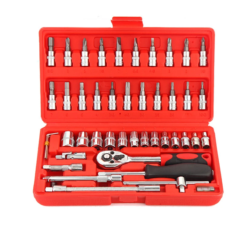 46 PCS Home Mechanic Tool Set for Car Motorbike Repair Daily Maintenance Household Car Repair Tool Box