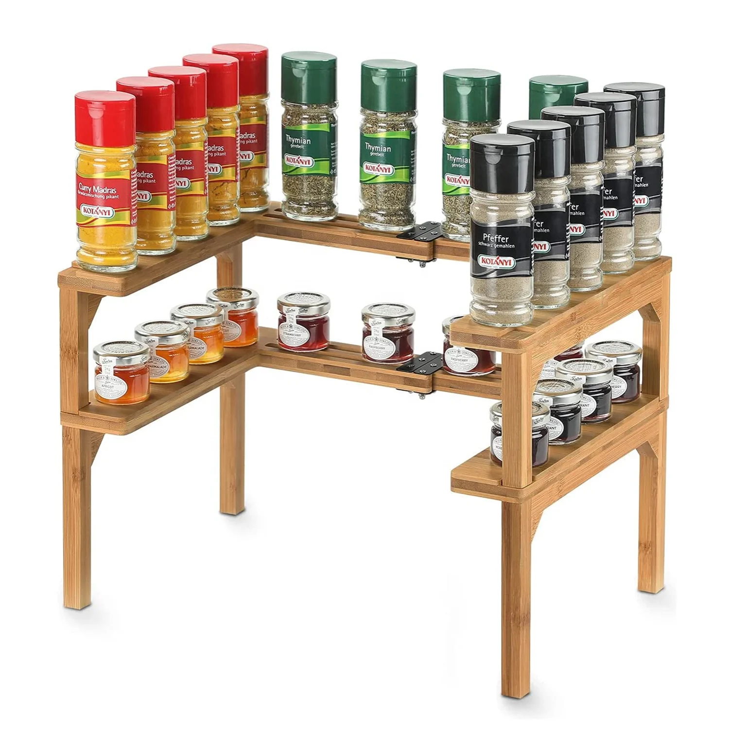 2 Tier High Capacity Kitchen Cabinet Bamboo Expandable Spice Racks Shelf Organizer Ideal for Spice Bottles, Jars, Seasonings
