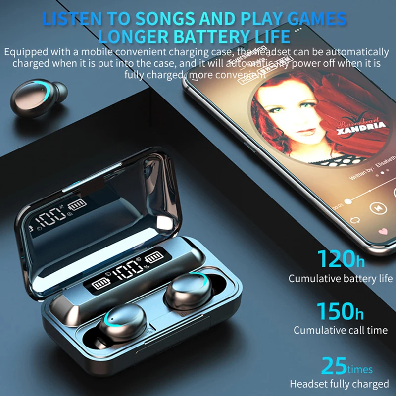 Лидер продаж беспроводные наушники F9 TWS 8D Hi-Fi стереонаушники водонепроницаемые гарнитура с зарядным устройством