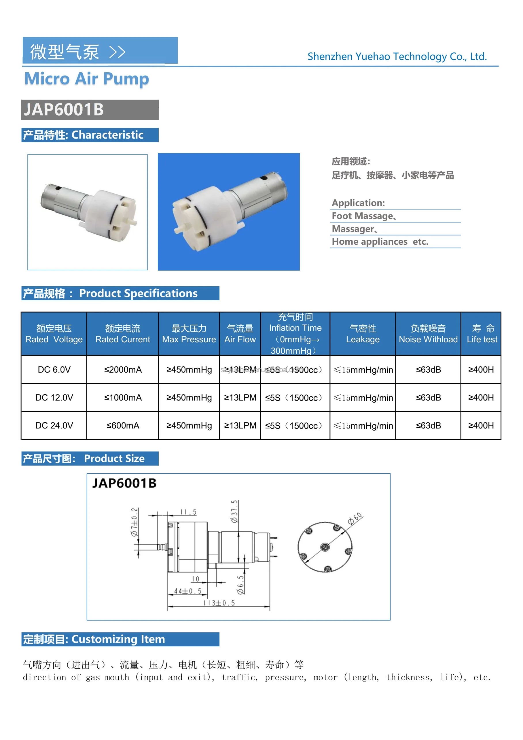 JAP 6001B Высококачественный портативный компрессор постоянного тока 12 В Электрический микро воздушный насос для массажа автомобильного сиденья