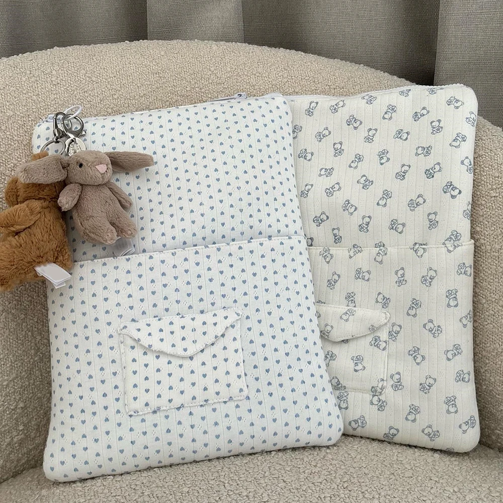 Custom Size Logo Aesthetic Blue Heart Printing Cotton Padded Zipper Laptop Tablet Protection Sleeve Pouch Bag