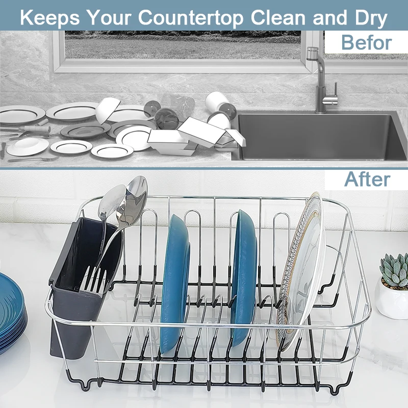 Multifunctional Household Tableware Cutlery Cup Holder Steel Sink Bowl Plate Storage Drainer Drying Dish Rack Kitchen Organizer