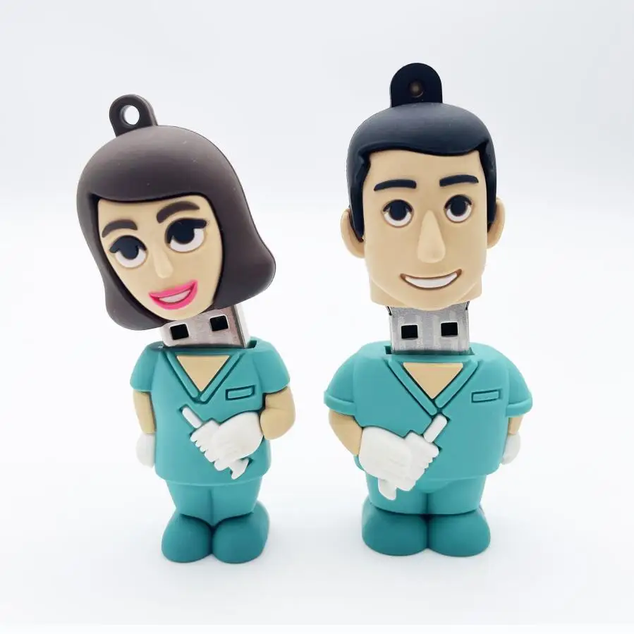 Hospital doctor-shaped USB flash drive memory stick with Custom PVC USB 8gb 16gb 32gb 64gb nurseusb pen drive doctor hot selling
