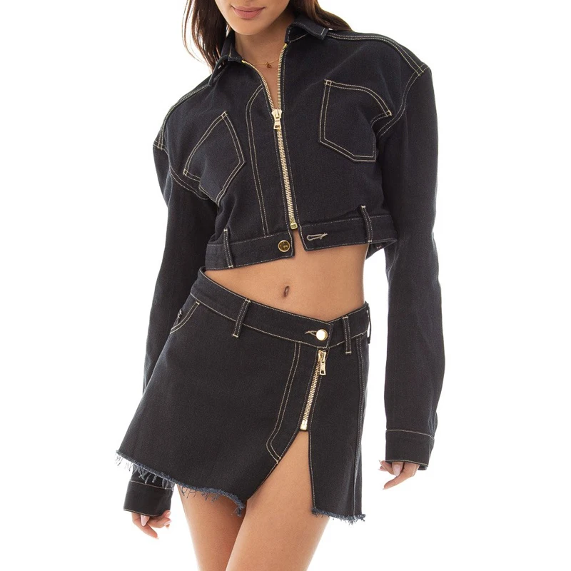 Stylish Zipper Topstitching Sexy Mini Denim Skirts for Women