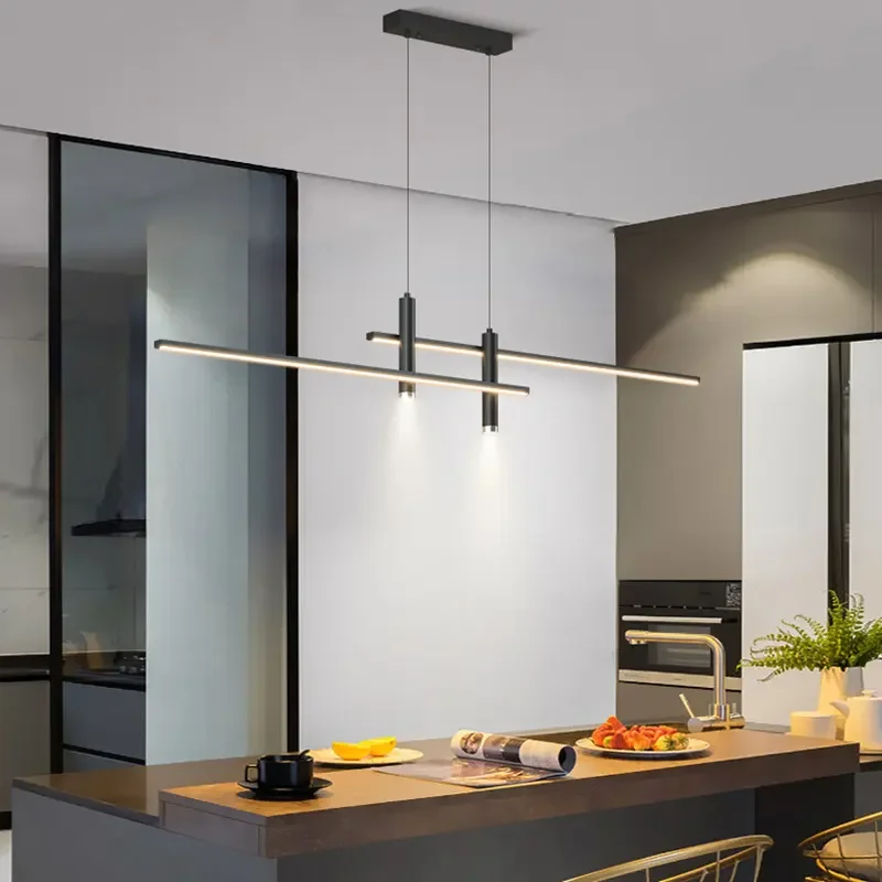 Dining Room Chandelier Simple Modern Minimalist Lines Nordic Dining Table Light Creative Bar Counter Long Strip Designer Lamps