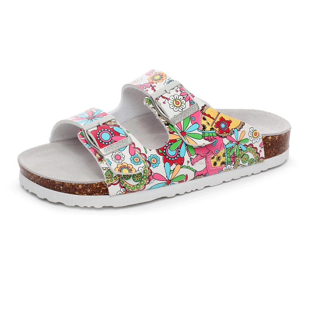 
Wholesale shoes women flat heels cork sandals cow suede leather double buckled open toe slippers 2020 