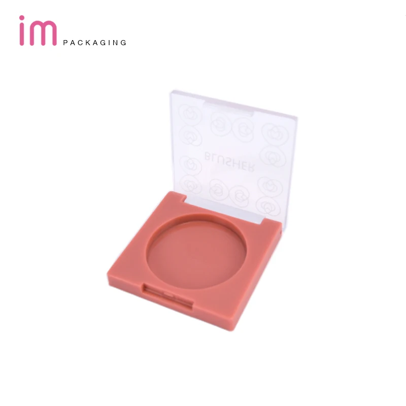 Transparent Lid Red Blusher Container Round Pan 42MM Square Powder Blush Compact Plastic Packaging