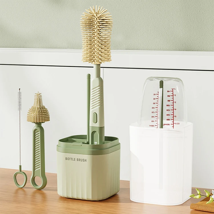 Baby Bottle Brush Set  Food Grade Easy Silicone Bottle Brush Pacifier Cup Nipple Cleaning Brushes Set With Drainage Rack