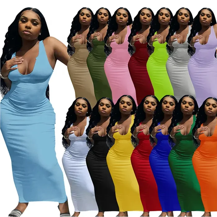 Custom Logo Casual Bodycon Dress Prom Dress Ladies Sleeveless Summer Dress Women Clothing Female Wholesale Clothes