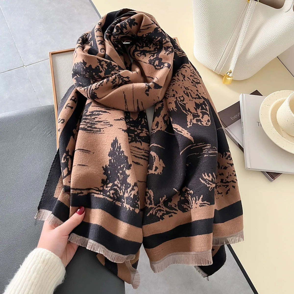 OEM ODM Custom Design Pattern Scarf for Women Warm Pashmina Oversized Thick Winter Shawls Long Stoles Cashmere Feeling Scarf