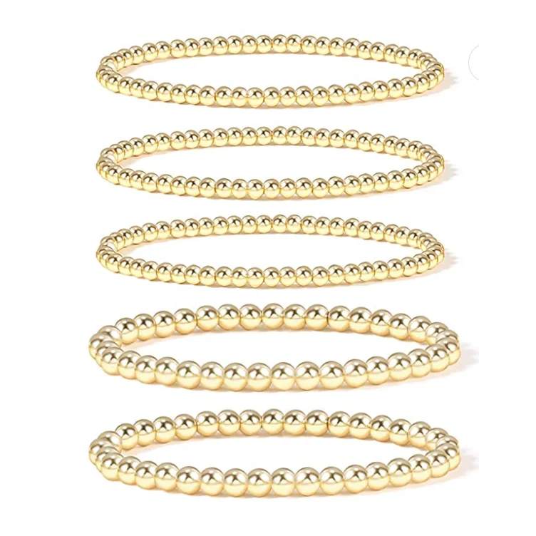 High Quality Hematite Bracelet for Women Easy Wear 14K Gold Plated Bead Ball Stretchy Elastic Bracelet