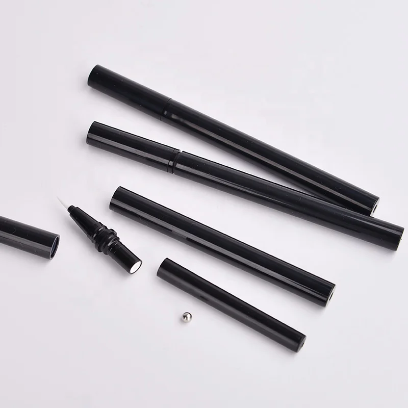 Plastic Cosmetic Container Slim Silver Eyebrow Pen Packaging No Logo Brow Pencil Tube with Brush
