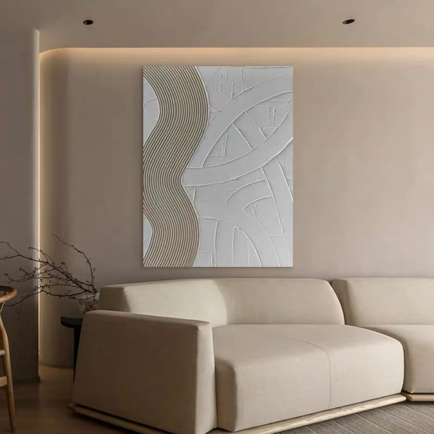 3D Textured Minimalist Handmade Abstract Wall Art Decor White Canvas Oil Painting for Home Hotel Office