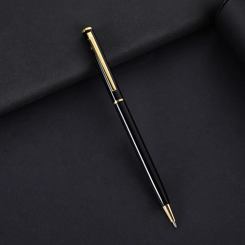 WSY 2023 Gift Promotional Ball Pen Customized Logo Black White Slim Metal Body Twist Ballpoint Pen