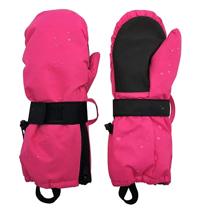 Kids Winter Ski Snow Mittens Waterproof Warm with Zipper for Toddler Boy Girl- Slim Fit for Skiing