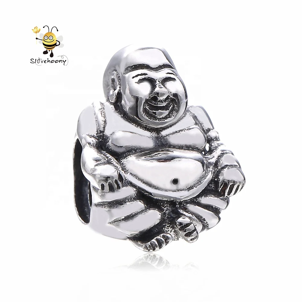 925 Sterling Silver Buddha Charms Beads For DIY Jewelry Marking Lucky Patron Saint Bless Bead Fit Original Bracelet