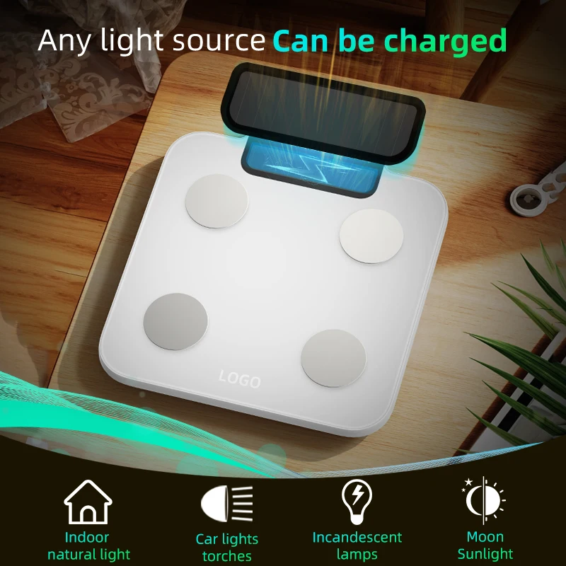180kg Solar Energy weighing scale Tempered Glass Electronic Weighing Scale Digital Bathroom Body Fat Scale Connect SmartPhone