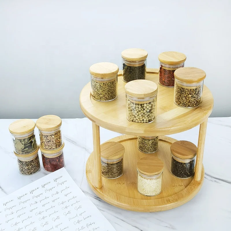 kitchen accessories clear glass spice herb jar small storage jar set with bamboo wooden lid