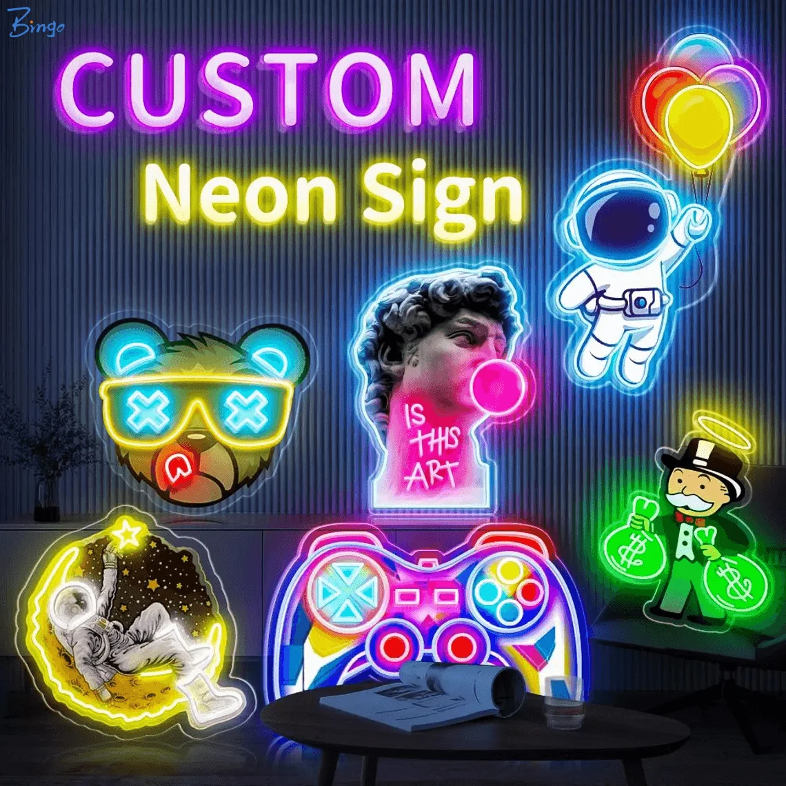 Wholesales customized acrylic uv print illuminated led neon light sign custom logo gaming wall decoration for room