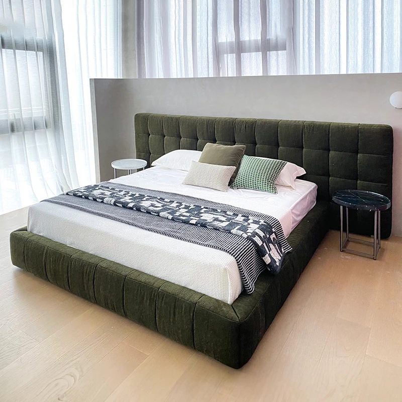 High-end modern bedroom furniture sets king size luxury green velvet up-holstered beds