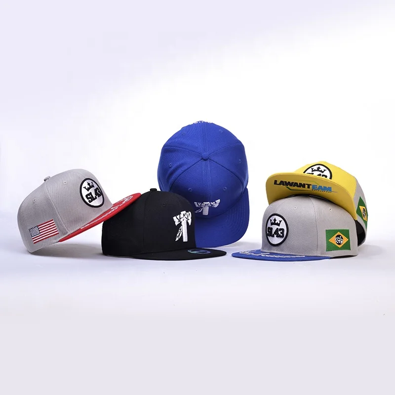OEM Wholesale print 6 panel 3D Embroidery Logo Sports Mens Flat Brim Gorras Custom Hip Hop Yupoong Snapback Caps Hats