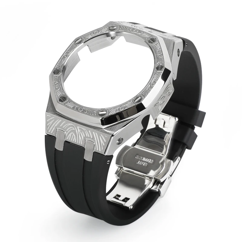 GA2100 Mod Kit Embossed Metal Case Rubber Strap for GA-2100 GA2110 GA-B2100 Watch Parts Replacement