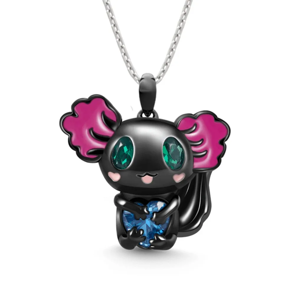 Fashion Personalised Cartoon Big Eyes Embrace Love Little Dragon Lady Pendant Necklace Kids