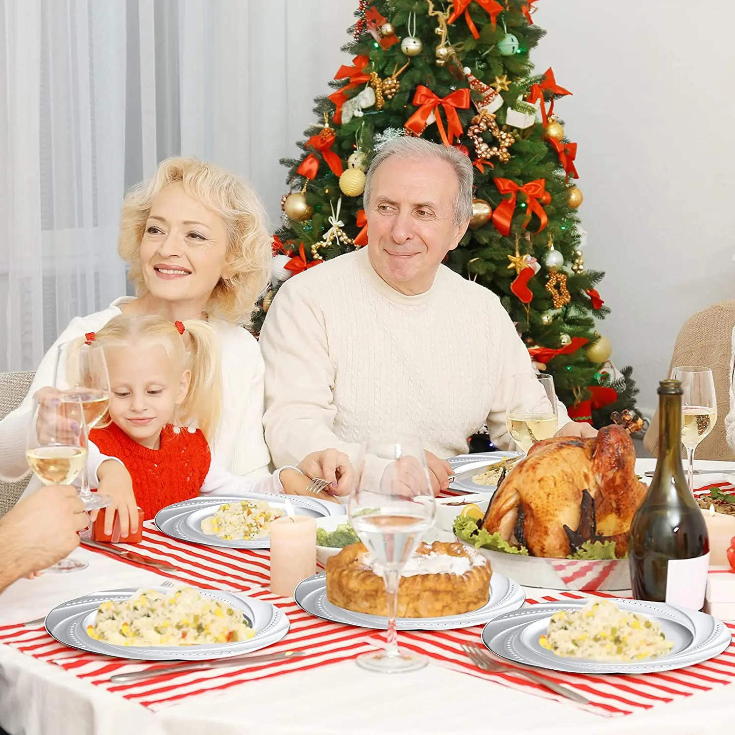 Weeding Party Food Serving Tray Silver Flower Spiral Decorative Dinner Plates 12 Inch Stainless Steel Charger Plates