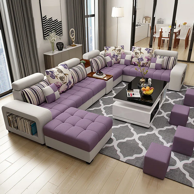 7 Seater U Shaped Reclinable Lounge Fabric Luxury Modern Couch Home Designs Furniture Living Room Velvet Sofa Set