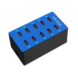10 Port USB Hub Powered for Multiple USB Port Hub USB Splitter Hub with 5V 2.4A Power Adapter LEDs