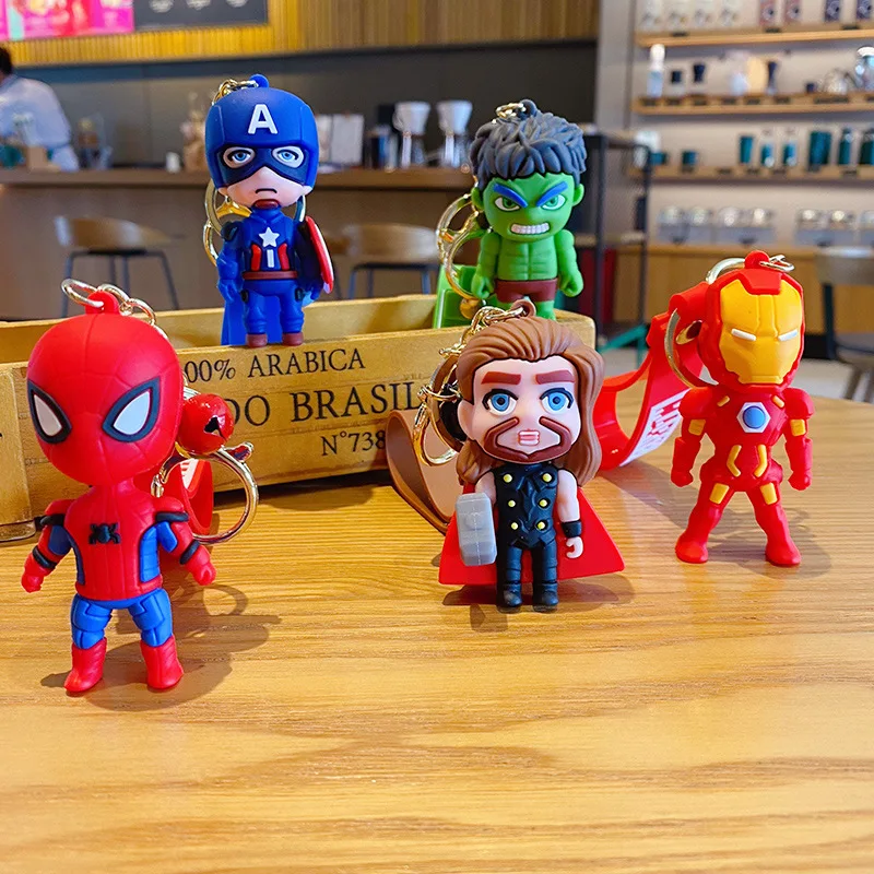 Hot Sale PVC 3D Lovely Cartoon Spider Man captain america avengers toy Hero Hulk Thor pendant marvel figure car key chain