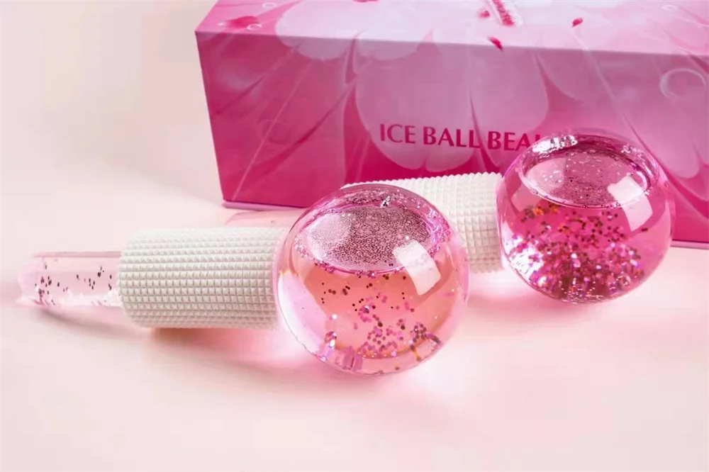 Custom Golden Glitters Beauty Tool Facial Massage Roller Rose Gold Ice Globes