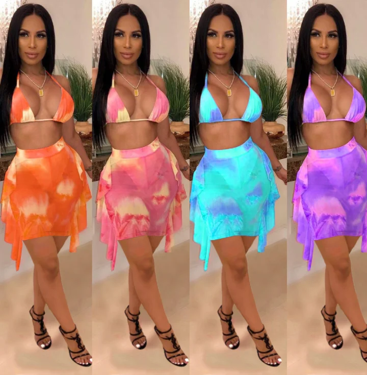 
TG40 Newest design beach dress 2021 girls summer dress tie dye 2 piece skirt set 