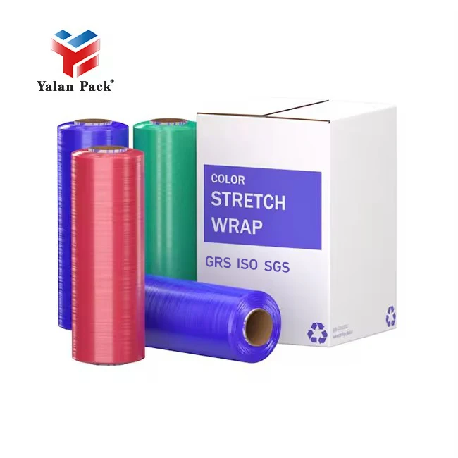 Factory 50Kg 500Mm 20 Microns Blue Pallet Plastic Wrap Jumbo Roll Lldpe Printed Mini Transparent Handle PE Clear Stretch Film