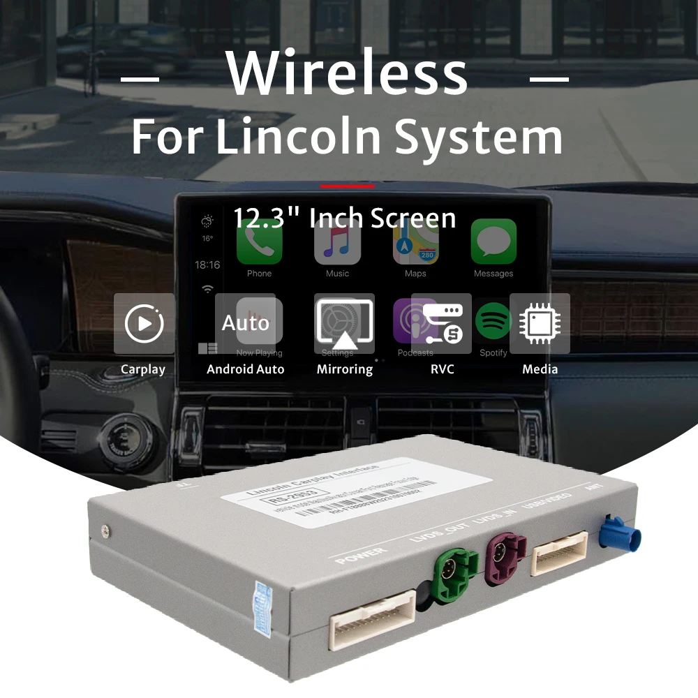 Android Auto Wireless Carplay Box Kits For lincoln Nautilus 12.3 inch 2020-2022 With Reverse Camera Interface Mirroring Link