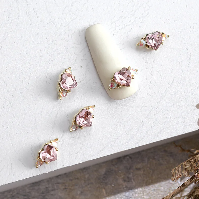 Wholesale Newest Love Heart Shape Nail Rhinestone  Red Pink Green Studs Diamonds Drills Alloy Manicure DIY Deco Tools