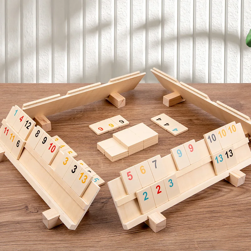 Wooden Mahjong Board Game Wooden Israeli Number Board Game Parent-child Interactive Rummy Game