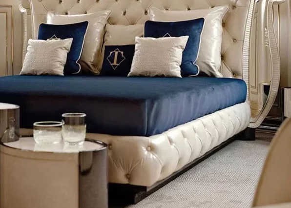 Furnistyle Queen Kind Size Bedroom Furniture Italian Latest Design Luxury Bed Double Tufted Headboard Leather Upholstered Bed