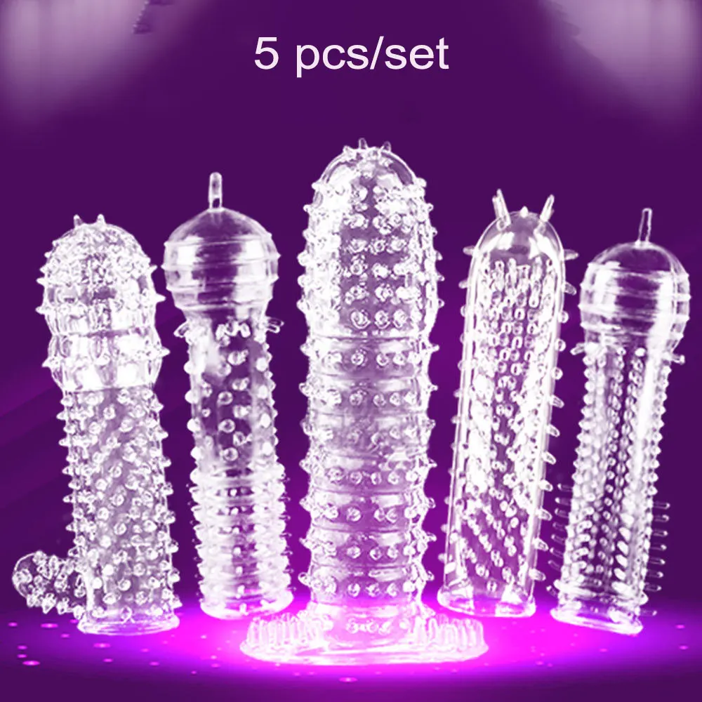 Extender reusable condoms dotted ribbed delay aid thickening thorn condoms 5 styles soft mace shape spined brambly condom